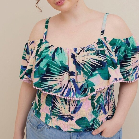 Torrid Crinkle Gauze Cold Shoulder Ruffle Top - Picture 1 of 10